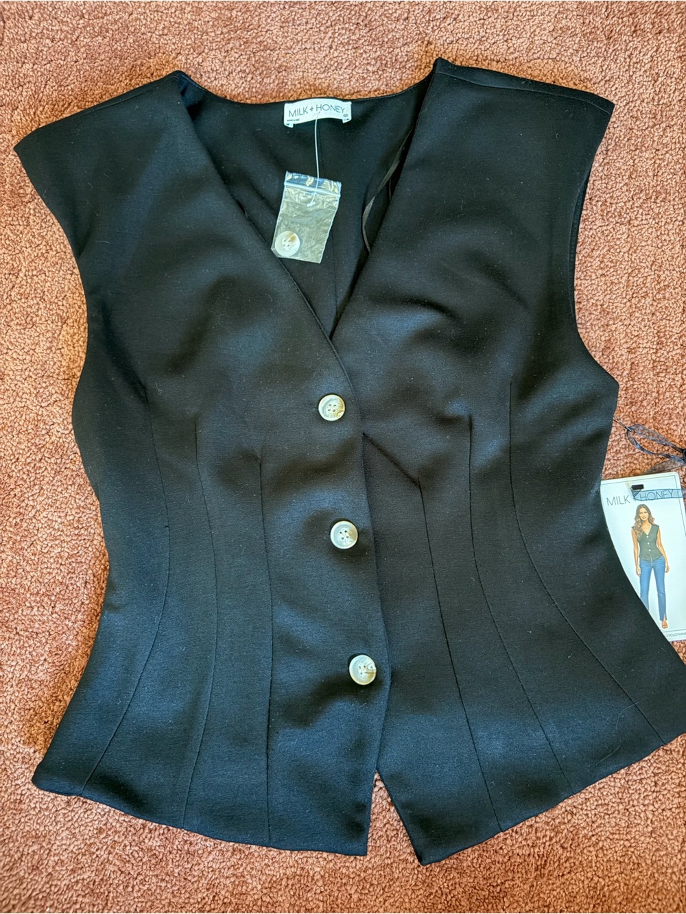 Black Tailored Button-Front Women's Vest